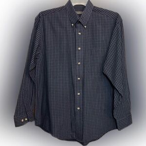 💥Mens Blue Plaid Shirt Van Heusen Long Sleeve Button Up Collar Med 15” - 15 1/2”
